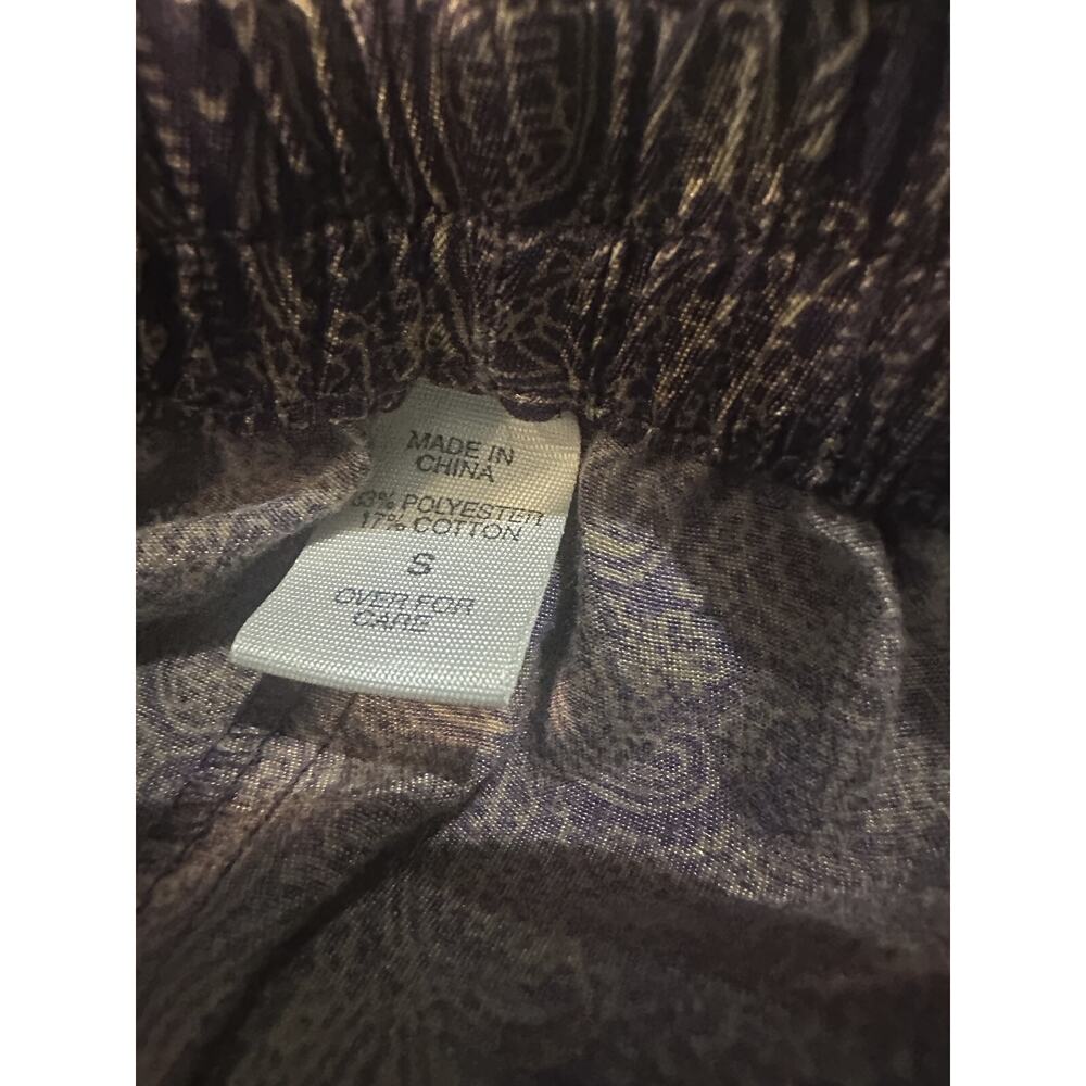 Victoria's Secret Satin-Like Pajama Set Purple Gold Paisley Button Shirt Pants S - Picture 10 of 16